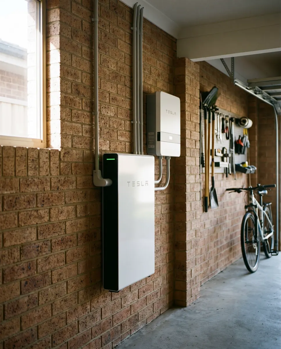 Home battery mounted on a garage wall in Melbourne's east